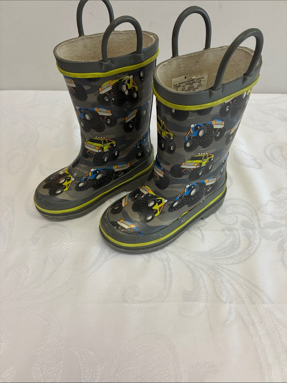 Western Chief Kids Monster Truck Rain Boots - Gray, Yellow, Blue